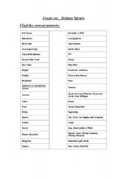 English Worksheet: Famous People: Britney Spears