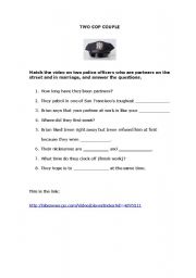 English worksheet: VIDEO WORKSHEET: TWO COP COUPLE