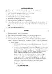 English Worksheet: Solar Energy Unit