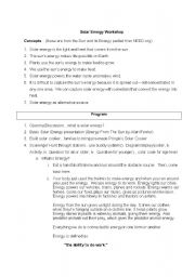 English Worksheet: Solar Energy Unit