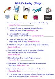 English Worksheet: Riddle for reading (Things)