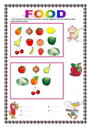 English Worksheet: vegetables and fruit activity