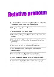 English worksheet: relative pronouns