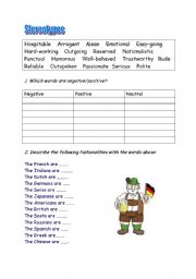 English Worksheet: stereotypes