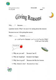 English worksheet: giving reasons