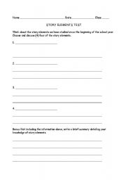English Worksheet: Story Elements Test