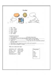 English worksheet: talking about the weather