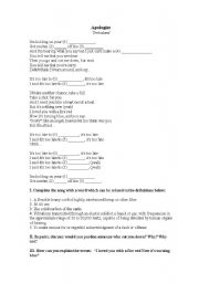 English Worksheet: Music Activity - Apologize by Timbaland