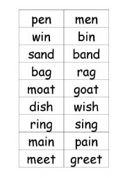 English Worksheet: Rhyming word cards
