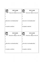 English Worksheet: EXIT CARD