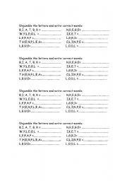English worksheet: unjumble the letters
