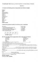 English worksheet: TEST 2 - JOB, FAMILY LIFE, FOOD AND EATING - A