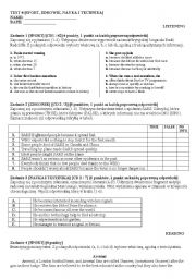 English worksheet: TEST 4 - SPORT, HEALTH, SCIENCE AND TECHNOLOGY - C