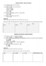 English Worksheet: PRESENT SIMPLE, PRESENT CONTINUOUS (spelling rules)