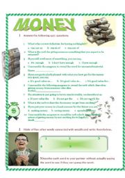 English Worksheet: Lets talk about MONEY - vocabulary and conversation worksheet.