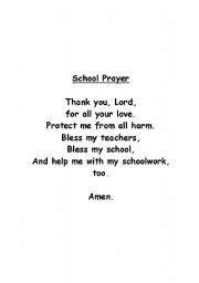 English worksheet: School Prayer
