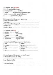 English Worksheet: revision of plural