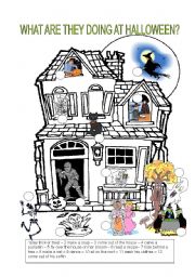 English Worksheet: WHAT ARE THEY DOING AT HALLOWEEN?