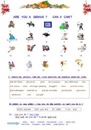 English Worksheet: Are you a genius?  Can & cant :  modals 