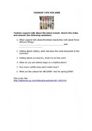 VIDEO WORKSHEET: FASHION TIPS FOR 2008