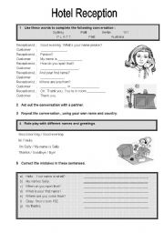 English Worksheet: Conversation : Hotel  Reception