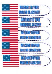 English worksheet: Book Marker: Welcome to your English classes