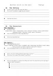 English Worksheet: another brick in the wall