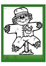 English Worksheet: Colour by number scarecrow