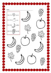 English Worksheet: Colours and Fruits