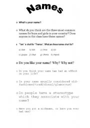 English worksheet: WHATS IN A NAME?