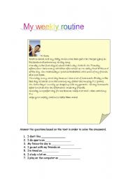 English Worksheet: MY WEEKLY ROUTINE (DAYS OF THE WEEK)