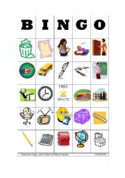 English Worksheet: The Classroom Bingo card