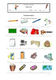 English Worksheet: classroom objects