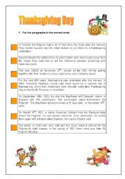 English Worksheet: Reading - Thanksgiving day