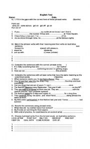 English worksheet: PHrasal vebs test