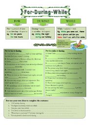 English Worksheet: For-During-While