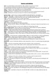 English Worksheet: Games and hobbies
