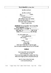 English Worksheet: SOng You are beautiful