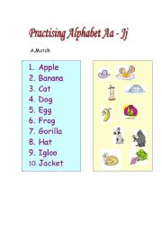 English worksheet: PRACTISING ALPHABET A-J