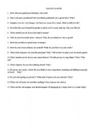 English worksheet: talking points