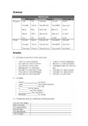 English Worksheet: Verb to be