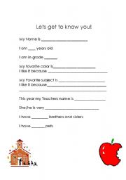 English Worksheet: Lets get to know you!