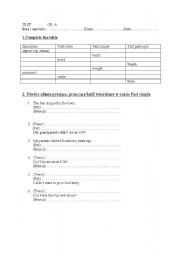 English worksheet: past simple +irregular verbs