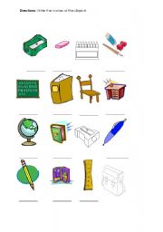 English Worksheet: classroom objects