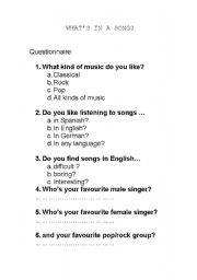 English Worksheet: Activities with songs