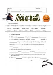 English Worksheet: Trick ot treat