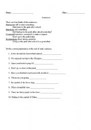 English Worksheet: kind of sentences