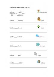 English worksheet: INDEFINITE ARTICLES