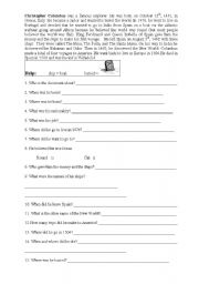 English Worksheet: Christopher Columbus biography