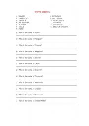 English worksheet: SOUTH AMERICAN COUNTRIES